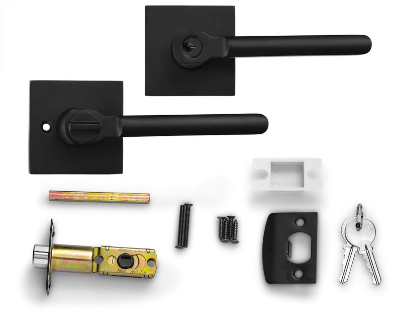 Berlin Modisch Entry Lever Door Handle Lock and Key Slim Square Locking Lever Set [for Front Door or Office] Reversible for Right & Left Sided Doors Heavy Duty â€“ Iron Black Finish - Image 2